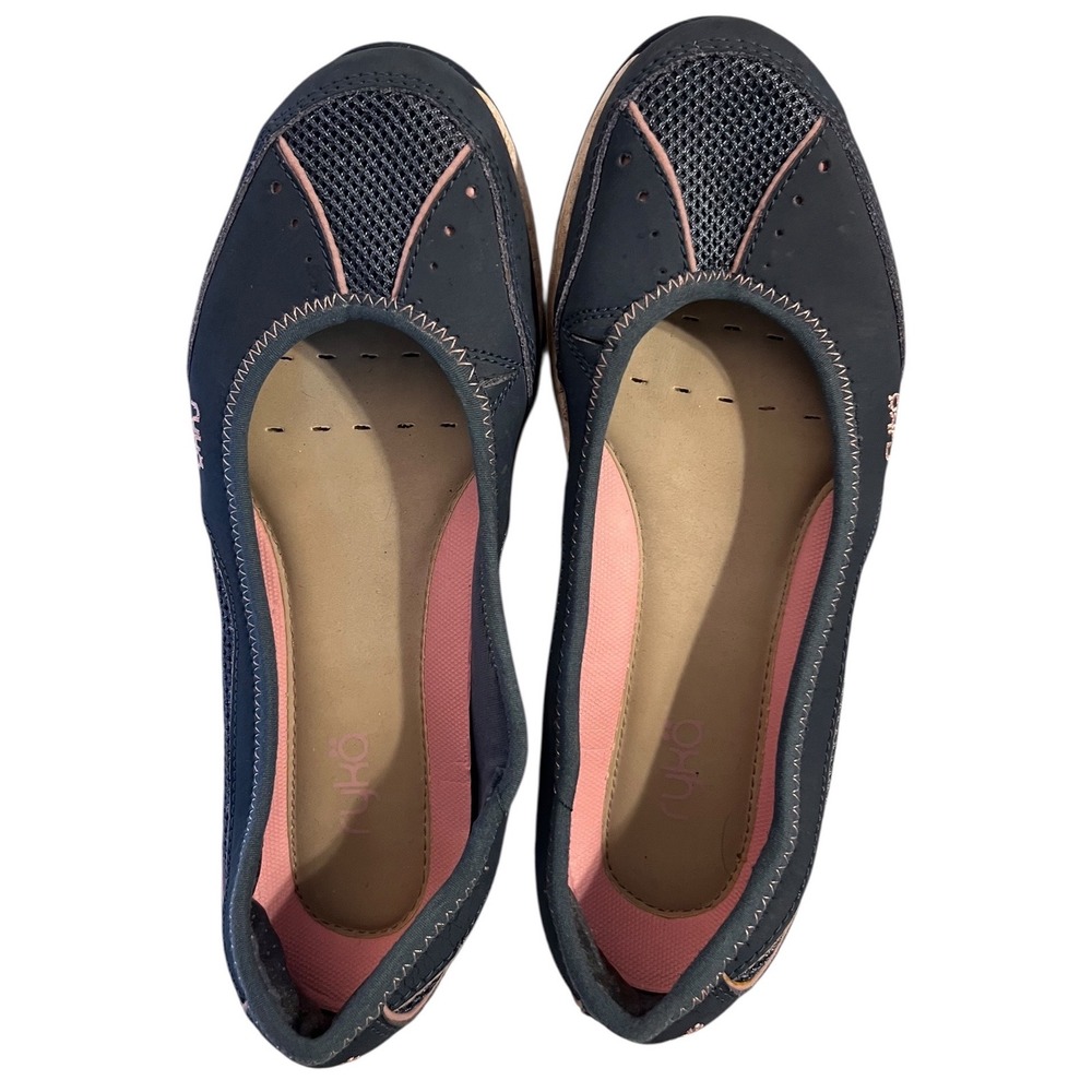 Ryka Women's Walking Comfort Flats Navy Pink Slip On Shoes Size 7.5W Wide